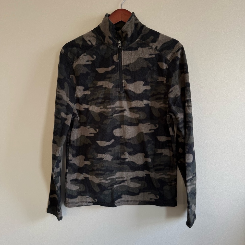 Men”s Camo Quarter Zip Camouflage Fleece Military Combat Hunting Pullover Size S